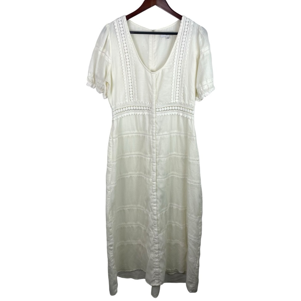 Sweet Baby Jamie | Ivory Crochet Lace Accent V Neck Midi Dress